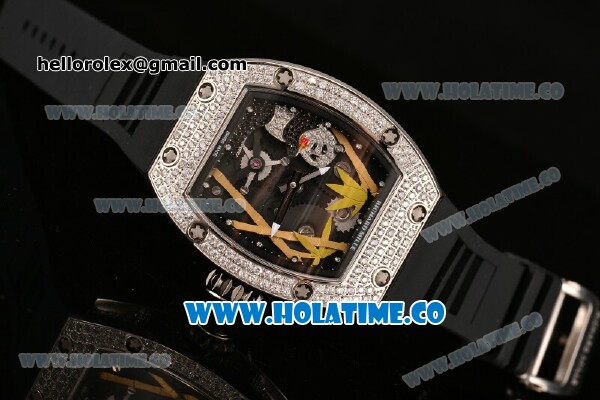 Richard Mille RM026-01 Miyota 6T51 Automatic Diamonds/Steel Case with Diamonds Panda Dial and Black Rubber Strap - Click Image to Close